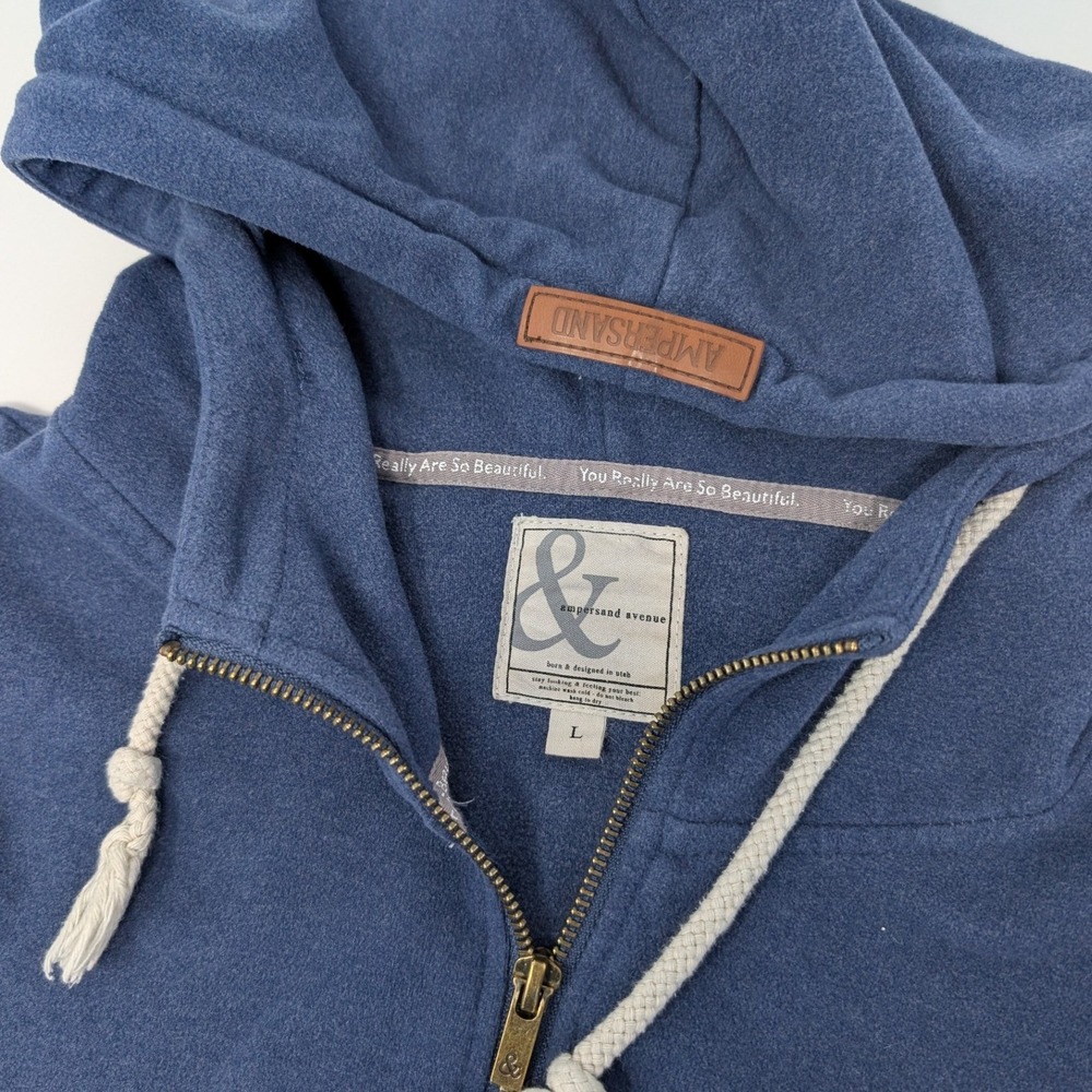 Ampersand Avenue Heather Gray Full-Zip Hoodie Leather Accents Women's L Cozy - Picture 6 of 14